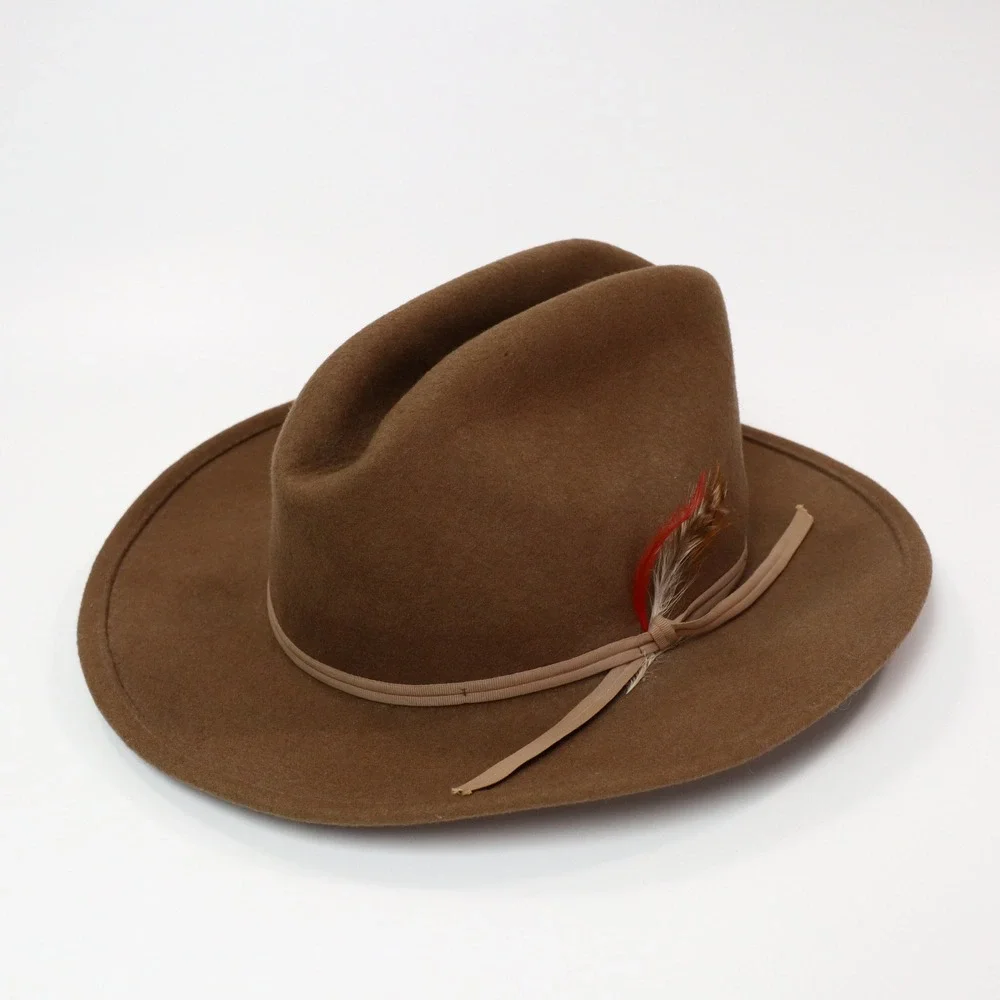 Eddy Bros Bronco Jr Wool Felt Cowboy Hat Youth M Brown Feather Western USA Made